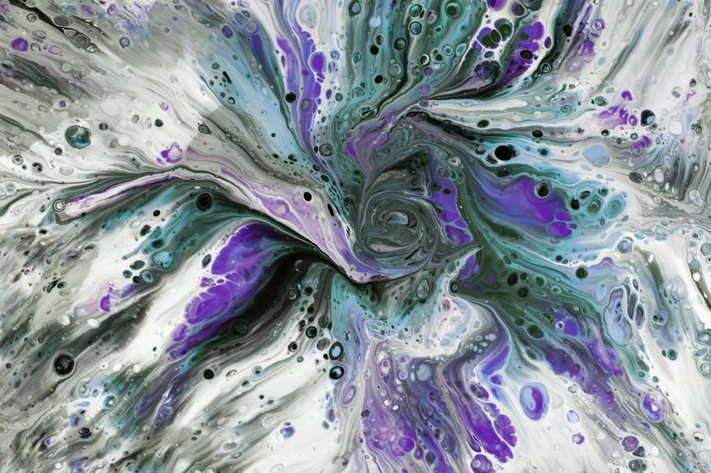 abstract fluid art with swirling purple and blue tones