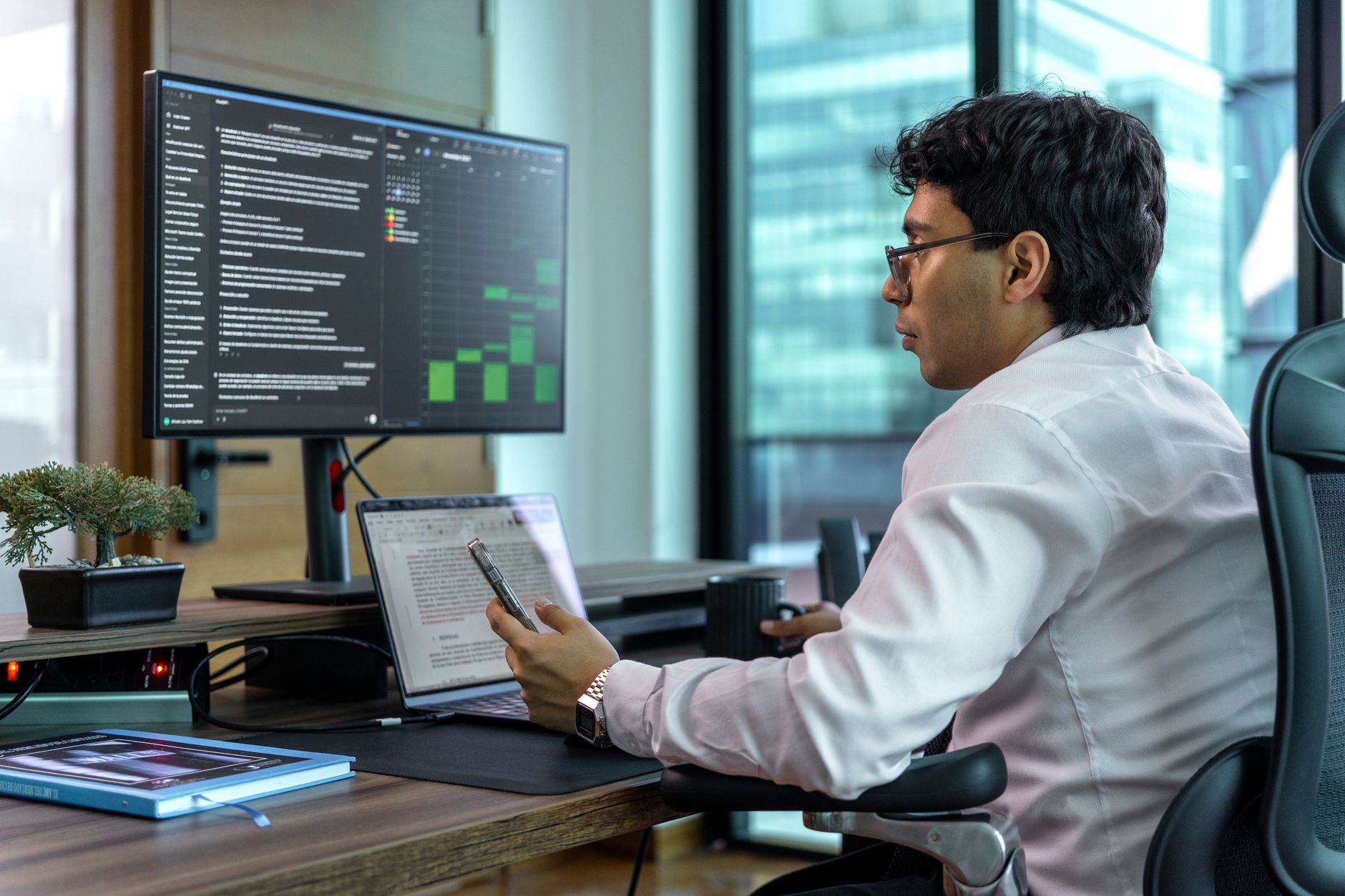 professional man analyzing data on computer